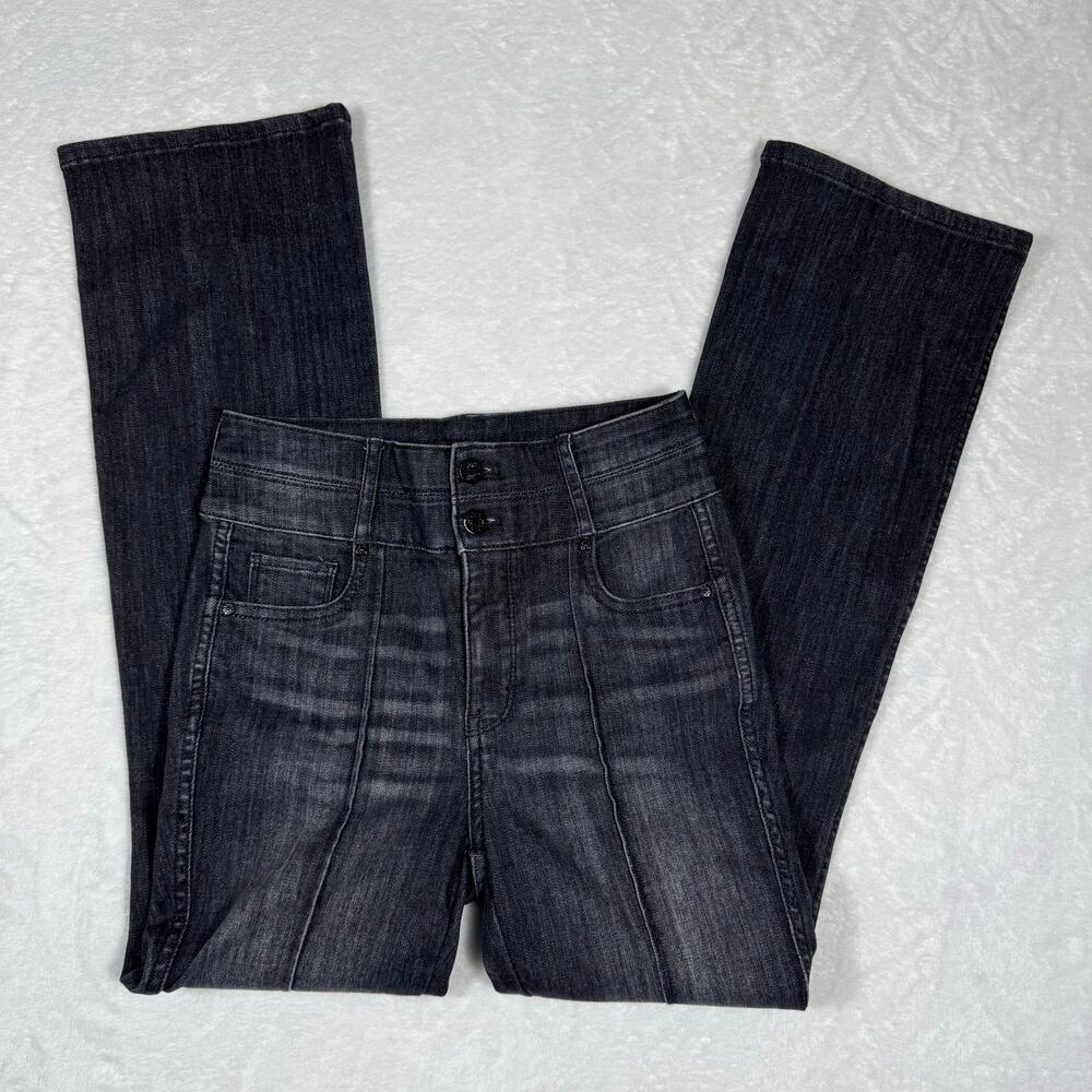 WHBM Pintuck Extra High-Rise Skinny Flare‎ Black Jeans Women 0S Double Waisted